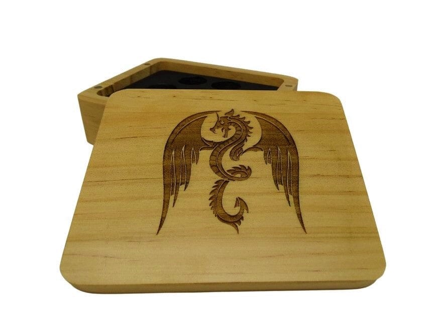 Caja de dados de madera del dragón volador