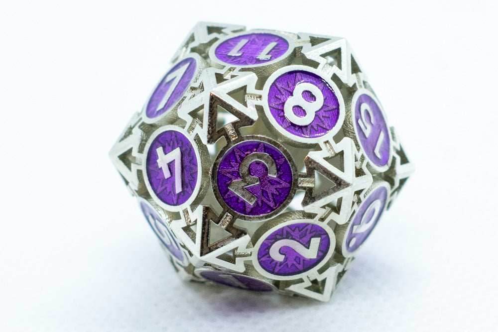 Guardian Silver w/Purple Deadly Arrow Dice | 7-Dice RPG Set High Visibility - 