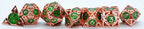 Rose Gold w/Green Deadly Arrow Dice | 7-Dice RPG Set High Visibility - 