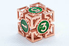 Rose Gold w/Green Deadly Arrow Dice | 7-Dice RPG Set High Visibility - 
