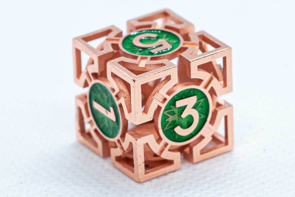 Rose Gold w/Green Deadly Arrow Dice | 7-Dice RPG Set High Visibility - 