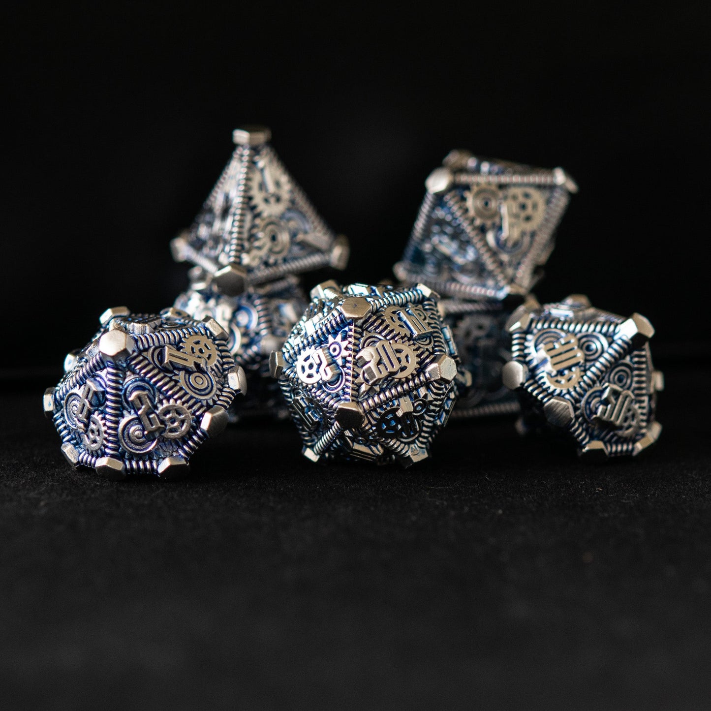 Blue and Silver - Weird West Wasteland Metal Dice Set