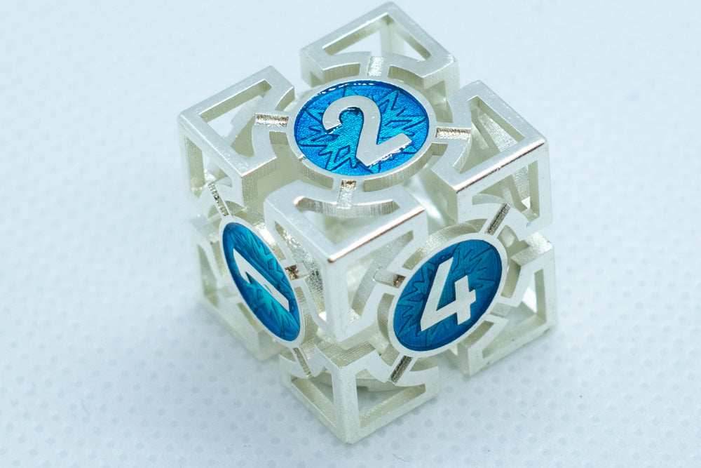 Tritan Silver w/Blue Deadly Arrow Dice | 7-Dice RPG Set High Visibility - 