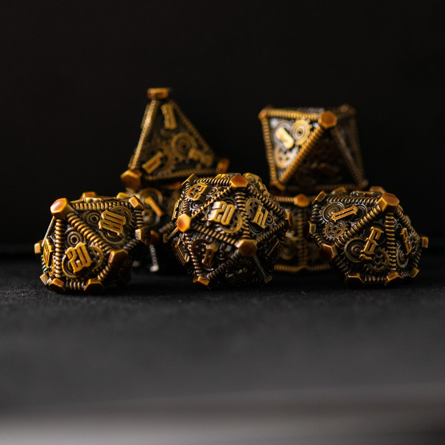 Rustic Brass - Weird West Wasteland Metal Dice Set