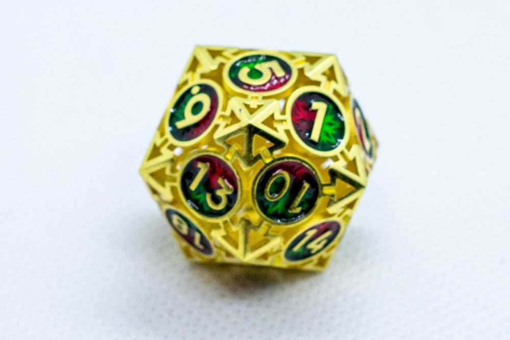Gold w/Red-Green Deadly Arrow Dice | 7-Dice RPG Set High Visibility - 