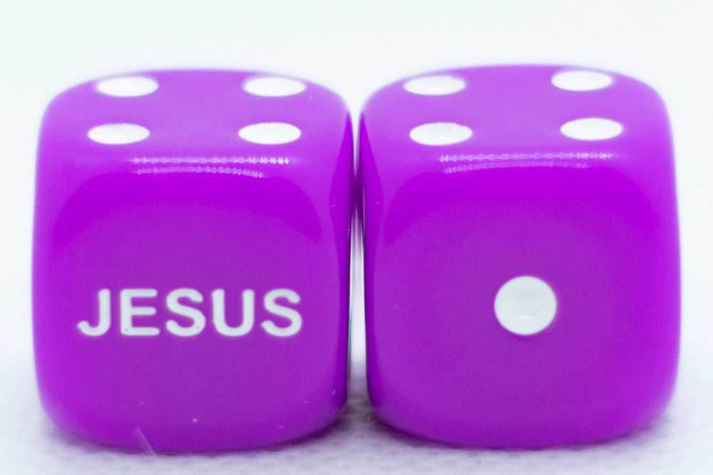 Purple 16mm d6 Dice Featuring 'JESUS' on the 6 side (sold per die) - 