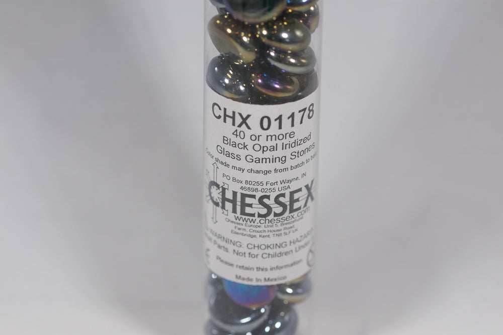 40+ Black Opal Iridized Glass Gaming Stones Counters - 