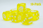 10-Pack Clear Yellow w/White 16mm d6 Dice Featuring a White Mug on the '1' side - 