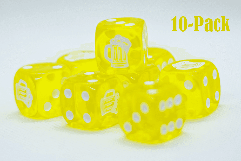 10-Pack Clear Yellow w/White 16mm d6 Dice Featuring a White Mug on the '1' side - 