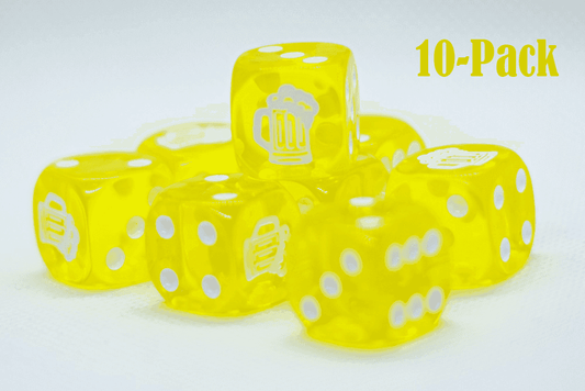 10-Pack Clear Yellow w/White 16mm d6 Dice Featuring a White Mug on the '1' side - 