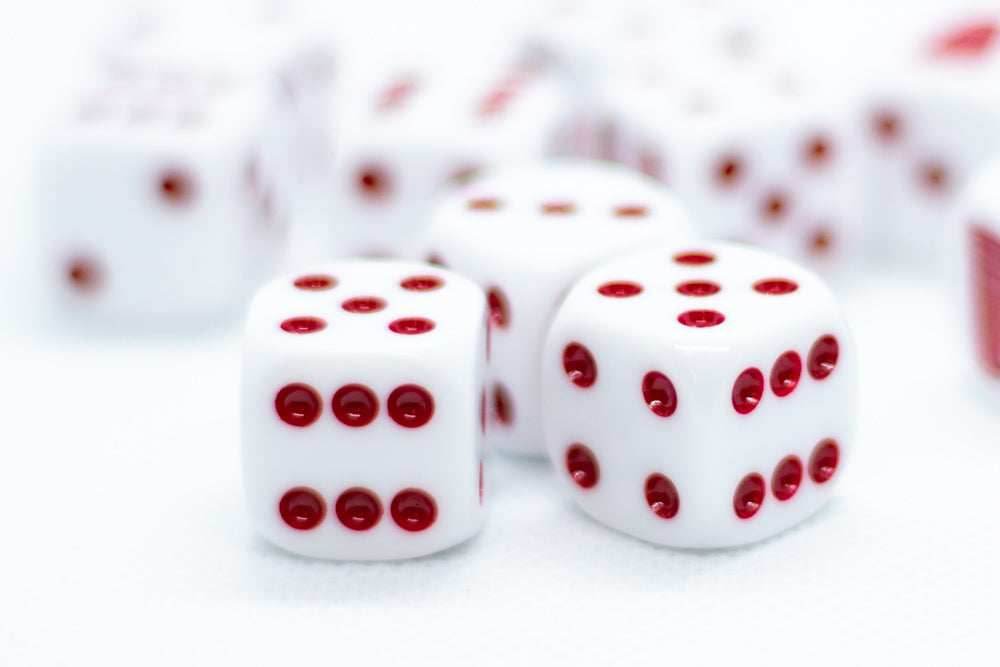 10-Pack Opaque White w/Red 16mm d6 Dice Featuring a Red Cup on the '1' side - 