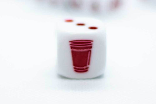 Opaque White w/Red 16mm d6 Dice Featuring a Red Cup on the '1' side (sold per die) - 