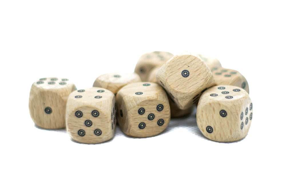 10-Pack Birds-Eye Wooden 16mm d6 Dice w/ Black Dots Rounded Corners - Wood Dice - 