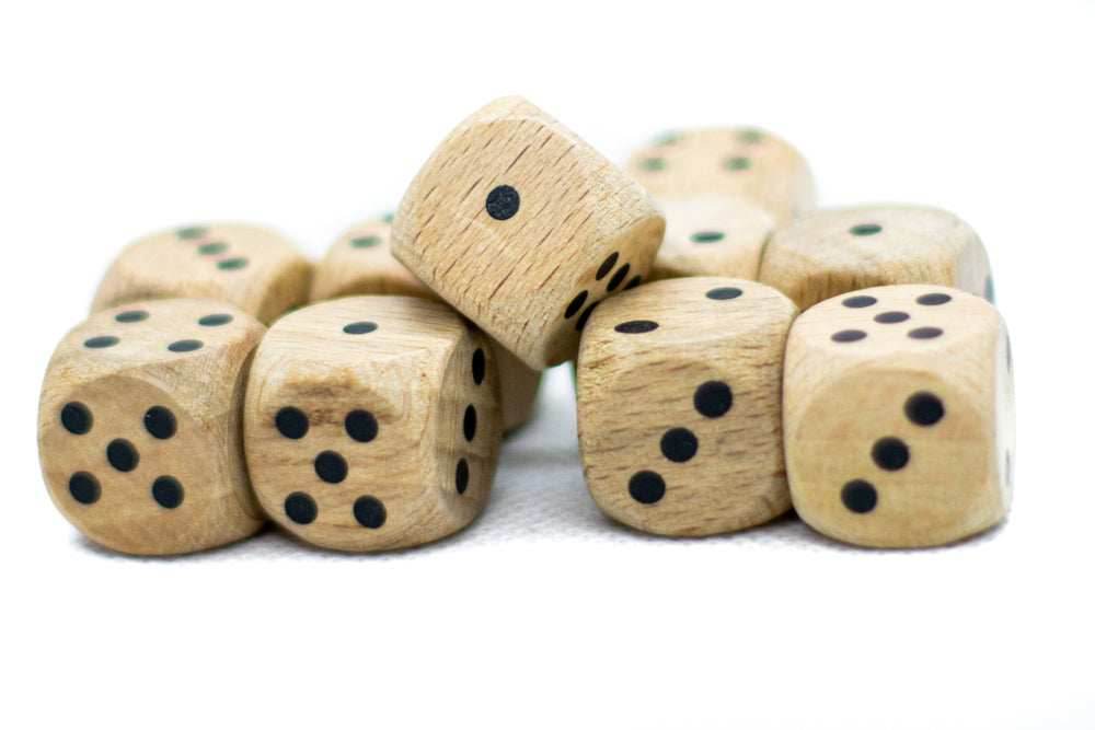 10-Pack Wooden 16mm d6 Dice w/ Black Dots Rounded Corners - Wood Dice - 