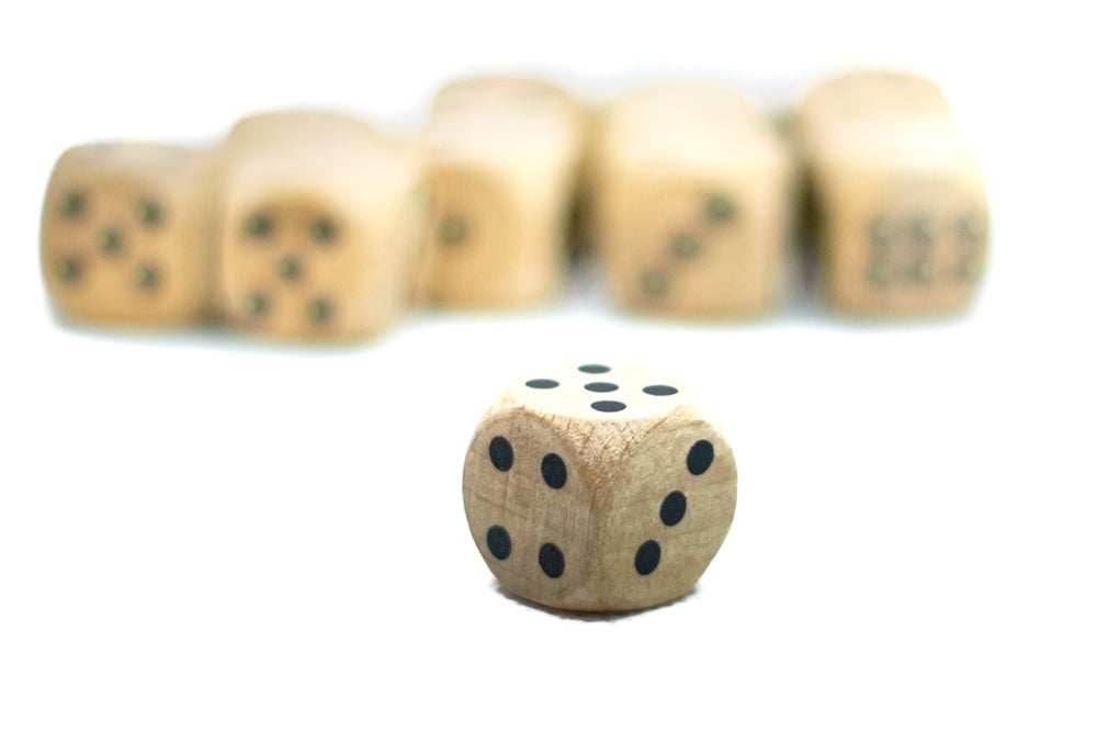 10-Pack Wooden 16mm d6 Dice w/ Black Dots Rounded Corners - Wood Dice - 