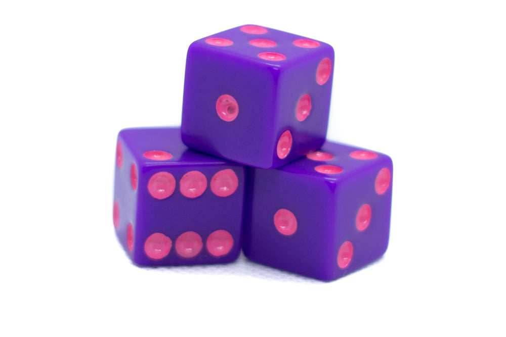 Standard Opaque Purple w/Pink 16mm d6 Square Edge Dice (sold per die) - 