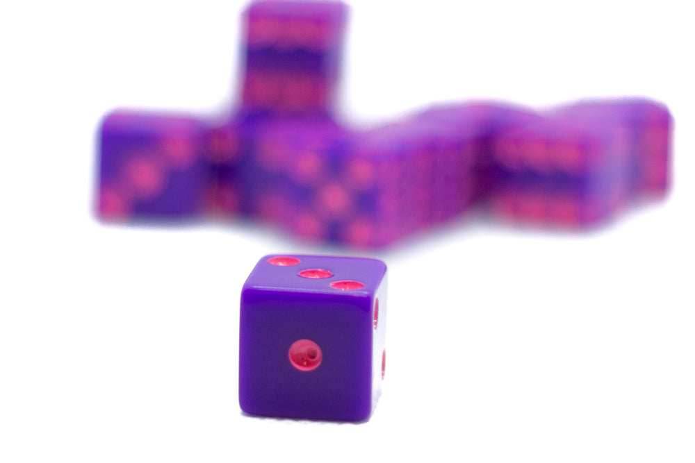 10-Pack Standard Opaque Purple w/Pink 16mm d6 Square Edge Dice - 