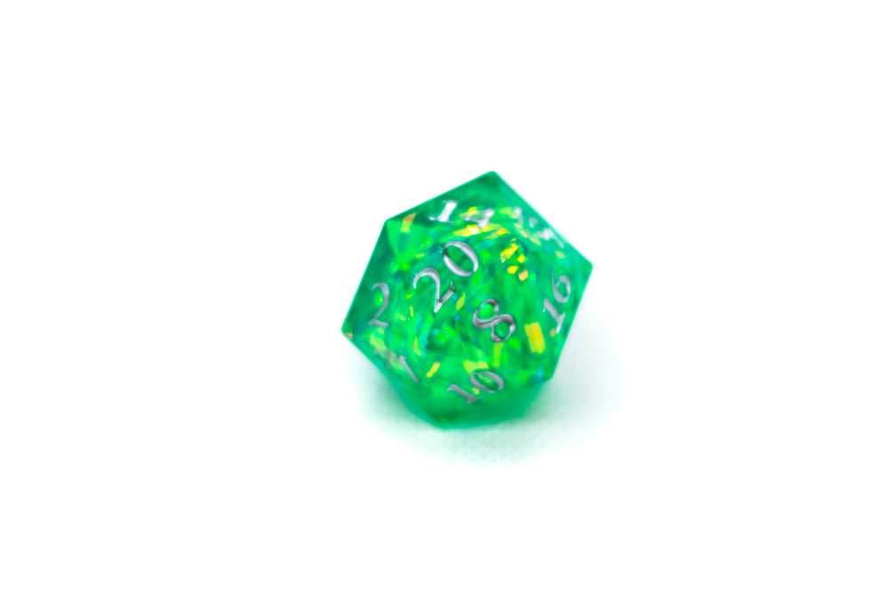 Red/Blue/Green/Purple Sharp Edge Resin d20 w/ Shimmer Insert - Red