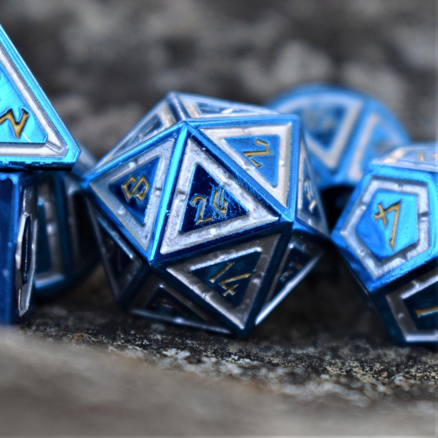 Cleric's Domain Blue And White Metal Dice Set