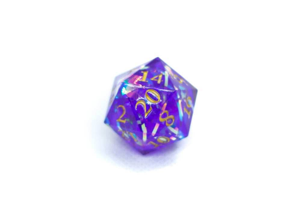 Red/Blue/Green/Purple Sharp Edge Resin d20 w/ Shimmer Insert - Purple
