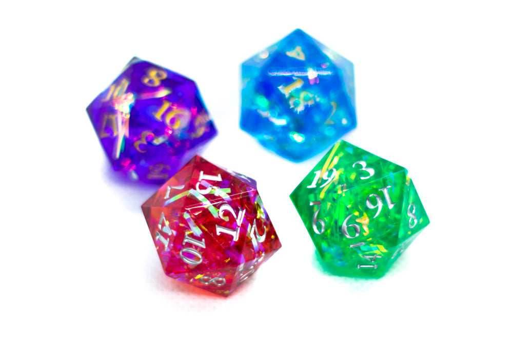 Red/Blue/Green/Purple Sharp Edge Resin d20 w/ Shimmer Insert - Red