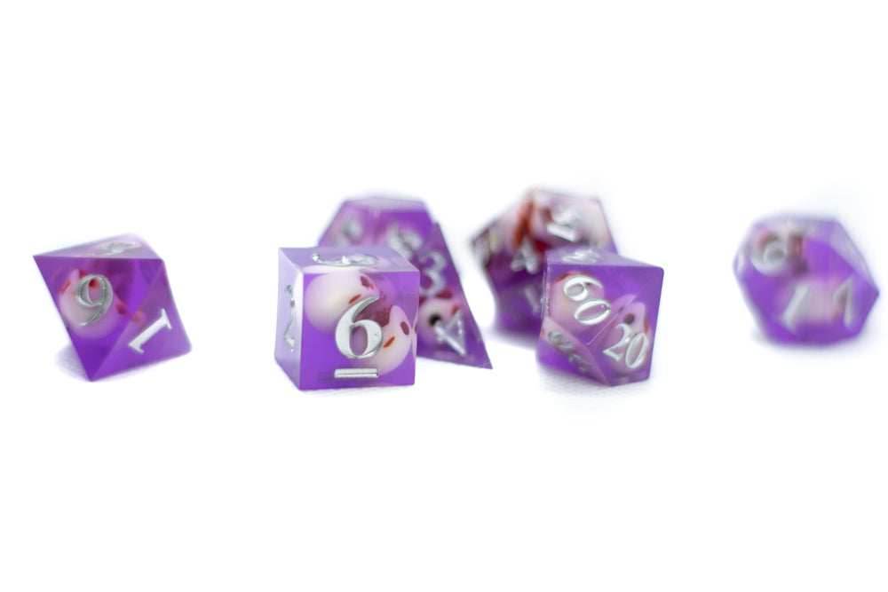 Purple Skull Inclusion 7-Dice Set Resin Sharp Edge RPG DND (Limited Stock) - 