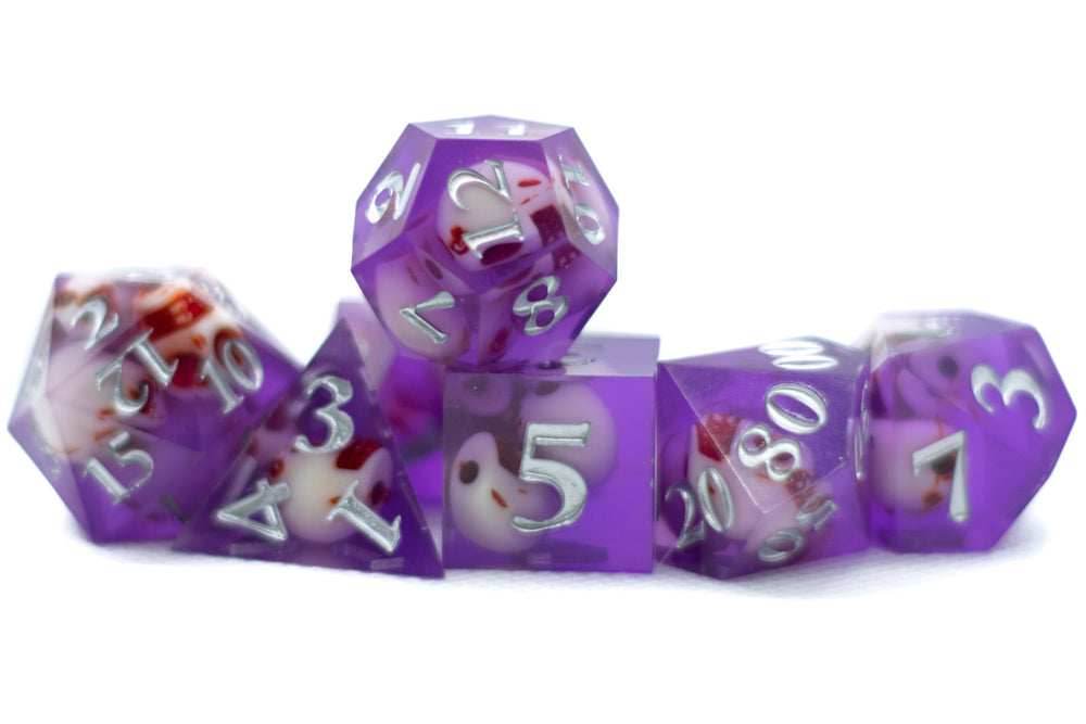 Purple Skull Inclusion 7-Dice Set Resin Sharp Edge RPG DND (Limited Stock) - 