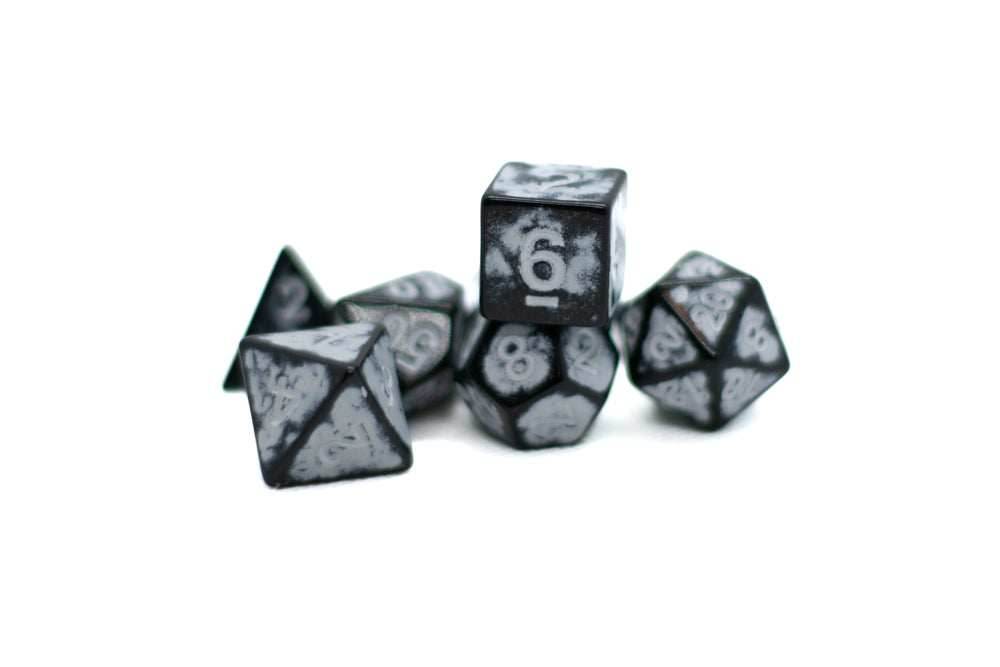 White Distressed Ancient 7-Dice Set Black w/White Dnd Dice - 