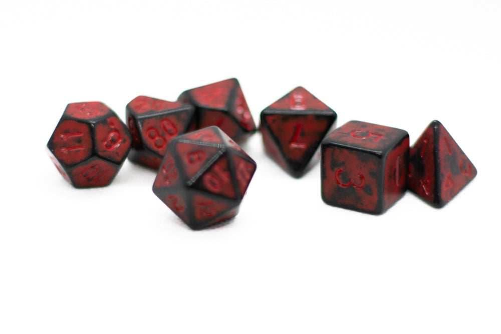 Dragon Red Distressed Ancient 7-Dice Set Black w/Red Dnd Dice - 
