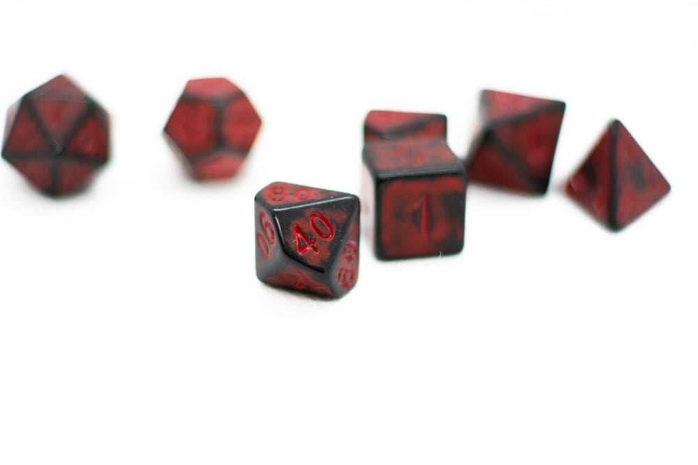 Dragon Red Distressed Ancient 7-Dice Set Black w/Red Dnd Dice - 