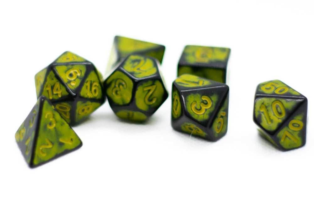 Sun Yellow Distressed Ancient 7-Dice Set Black w/Yellow Dnd Dice - 