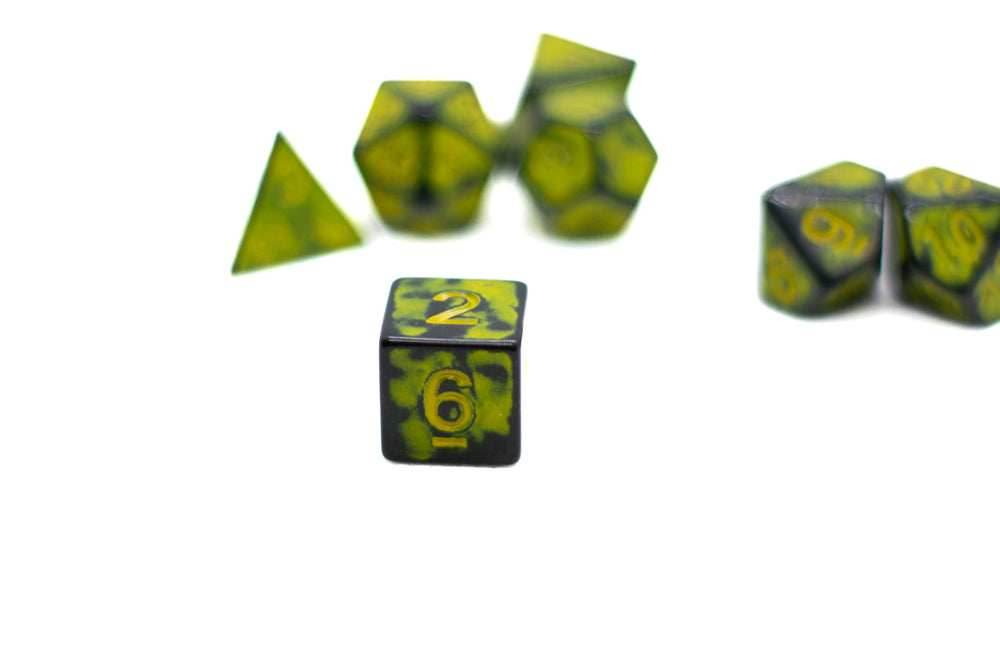 Sun Yellow Distressed Ancient 7-Dice Set Black w/Yellow Dnd Dice - 