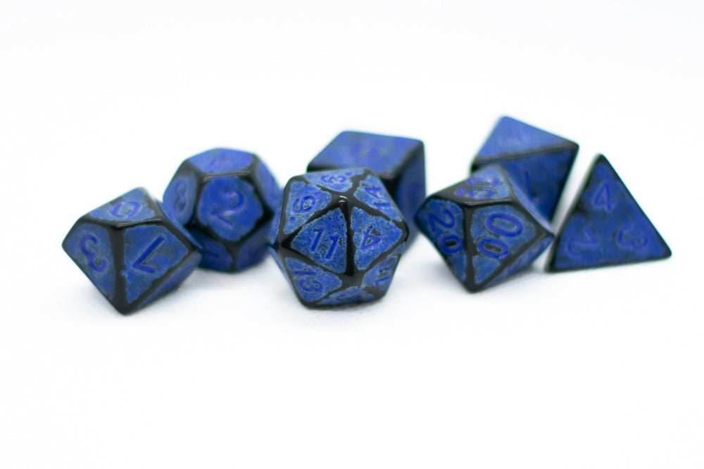 Blaster Blue Distressed Ancient 7-Dice Set Black w/Blue Dnd Dice - 