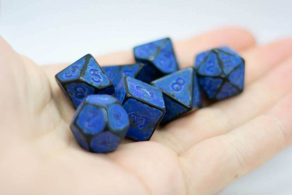Blaster Blue Distressed Ancient 7-Dice Set Black w/Blue Dnd Dice - 