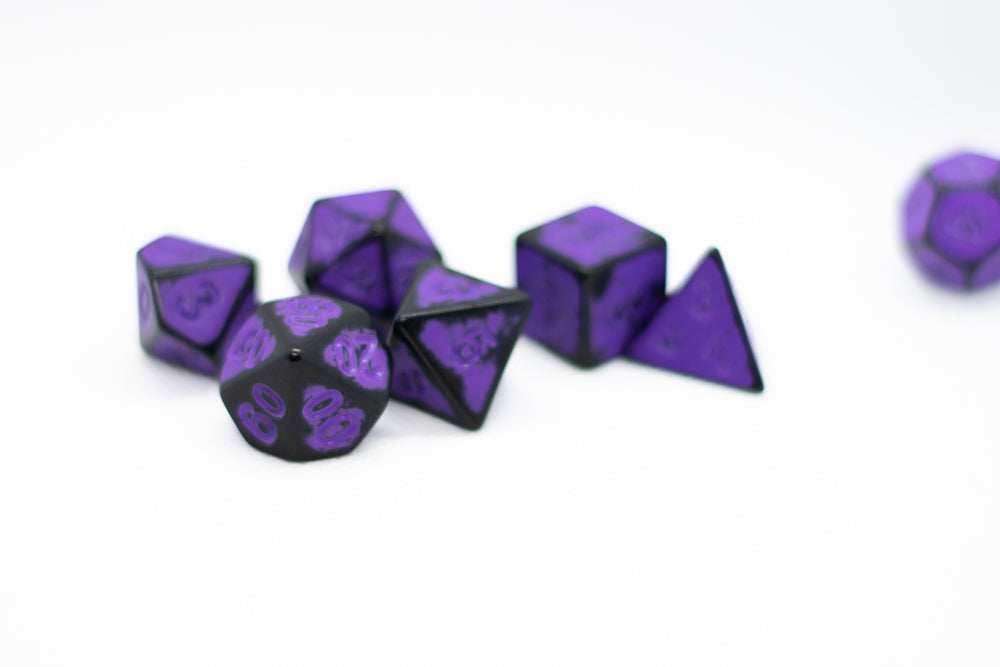 Grape Purple Distressed Ancient 7-Dice Set Black w/Purple Dnd Dice - 