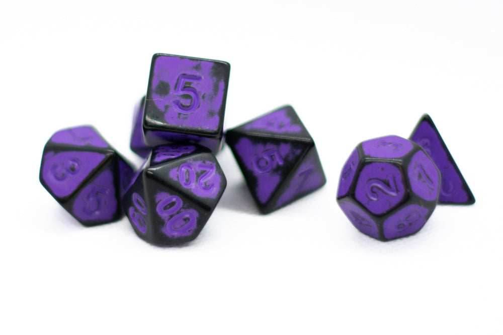 Grape Purple Distressed Ancient 7-Dice Set Black w/Purple Dnd Dice - 
