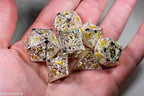 (Elvish White w/gold) Deadly Dragon Dice: Shards of Oblivion Hollow Metal - 7-Dice Set
