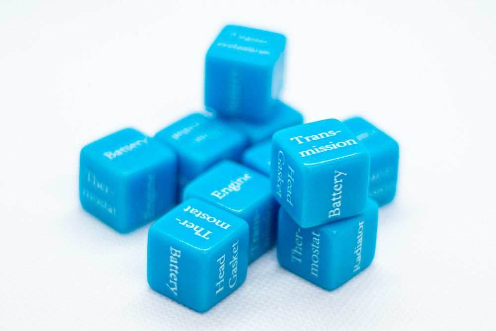 Mechanics Dice d6 | What's Wrong with Your Car Dice 6-Sided 16mm Diagnostic Dice - Blue / 1 Dice