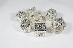 Silver Metal Hollow Gear Dice with Black Numbers 7-Dice Set - 