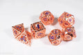 Rose Gold Metal Hollow Gear Dice with Blue Numbers 7-Dice Set - 