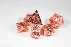 Rose Gold Metal Hollow Gear Dice with Blue Numbers 7-Dice Set - 