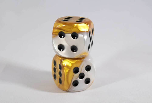 (1) OOP Rare 30mm Gemini Gold and White Dice RPG DnD with Black Pips by Chessex Out of Print (Sold per die) - 