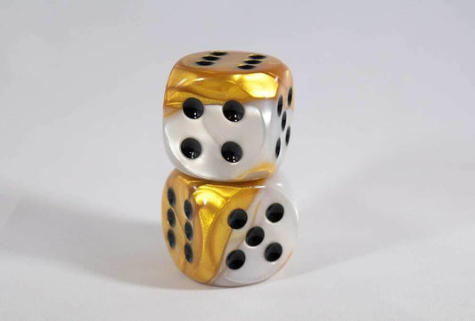 (1) OOP Rare 30mm Gemini Gold and White Dice RPG DnD with Black Pips by Chessex Out of Print (Sold per die) - 
