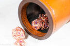 Rose Gold Metal Hollow Gear Dice with Blue Numbers 7-Dice Set - 
