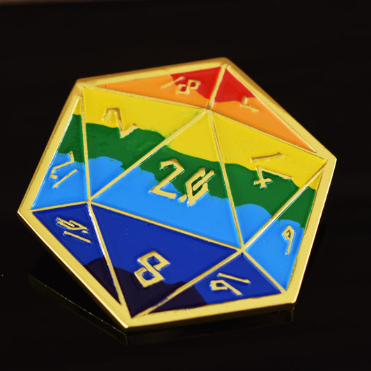 Pin Orgullo y Oro Arco Iris D20 (Grande)