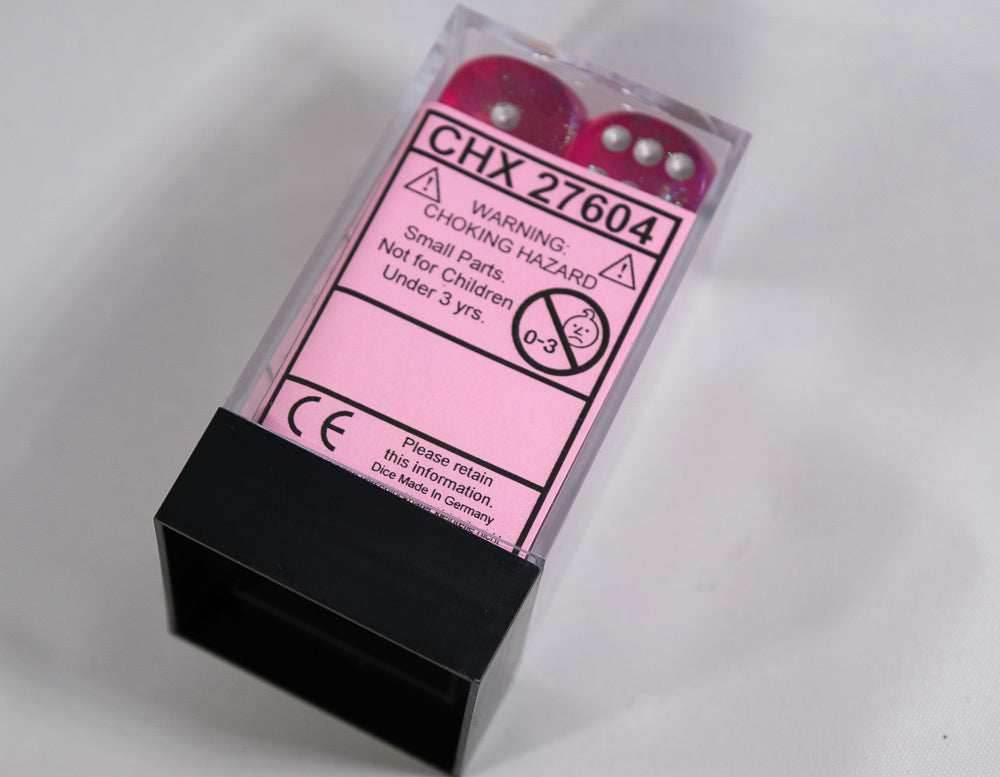 Old Glitter Borealis Pink/Silver d6 Block Dice RARE OOP Chessex 27604 16mm - 