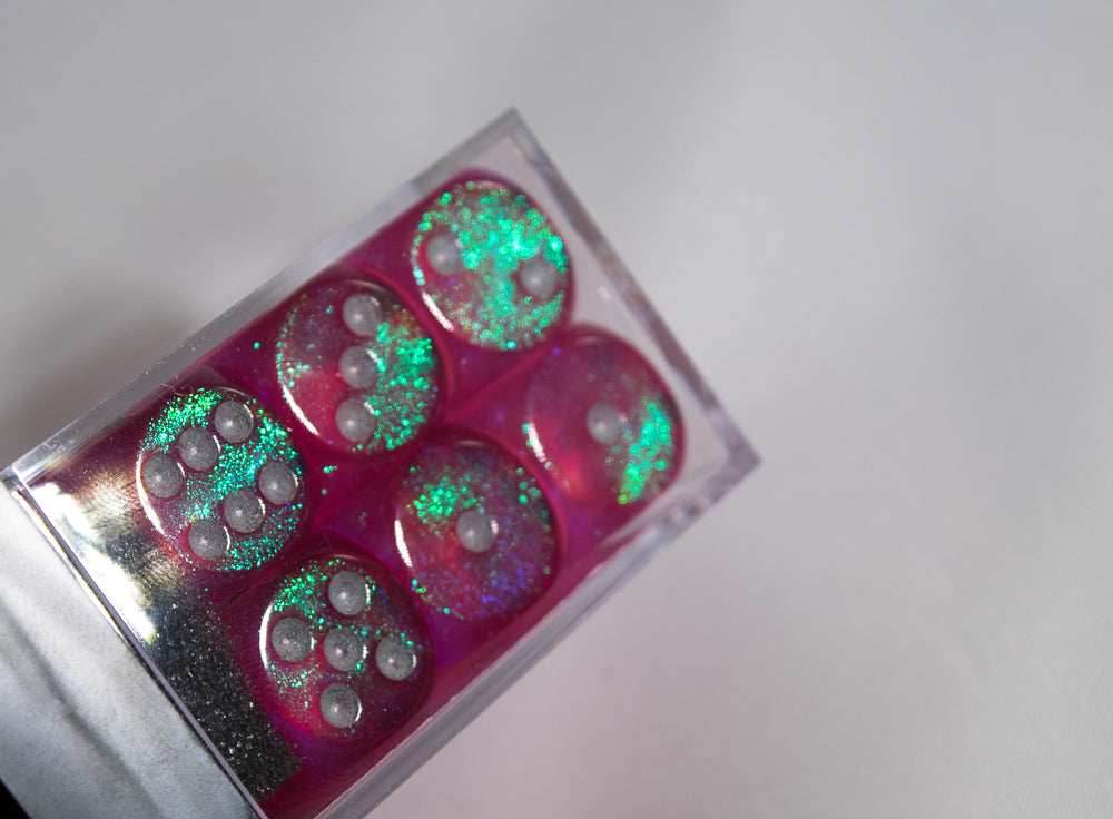 Old Glitter Borealis Pink/Silver d6 Block Dice RARE OOP Chessex 27604 16mm - 