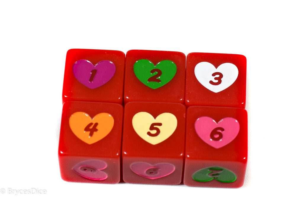 Candy Heart Dice Acrylic 16mm White, Pink, Purple, Yellow, Green - 1