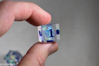 Ice Cubes Sharp Edge Resin 7-Dice Dice (Clear Shimmer w/ Blue Numbers) - 