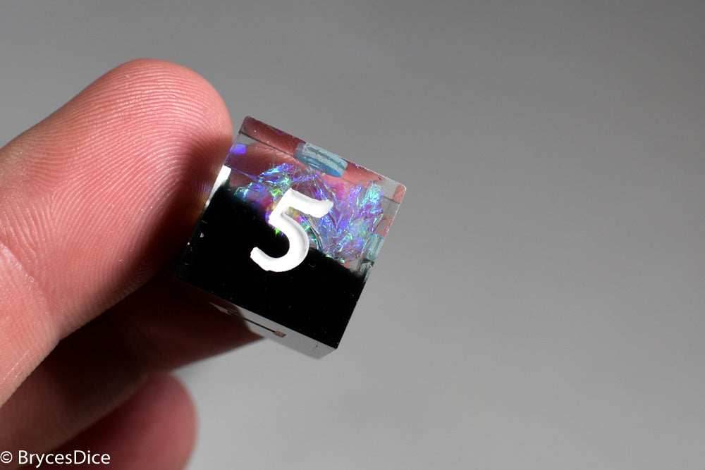 Deep Nether Sharp Edge Resin 7-Dice Dice (Blue-Green and Black w/ White Numbers) - 